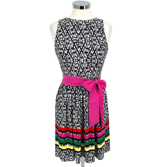 Eliza J A-Line Sleeveless Jersey Printed Dress Stripe Detail Knee Length Size 4 - Picture 1 of 11